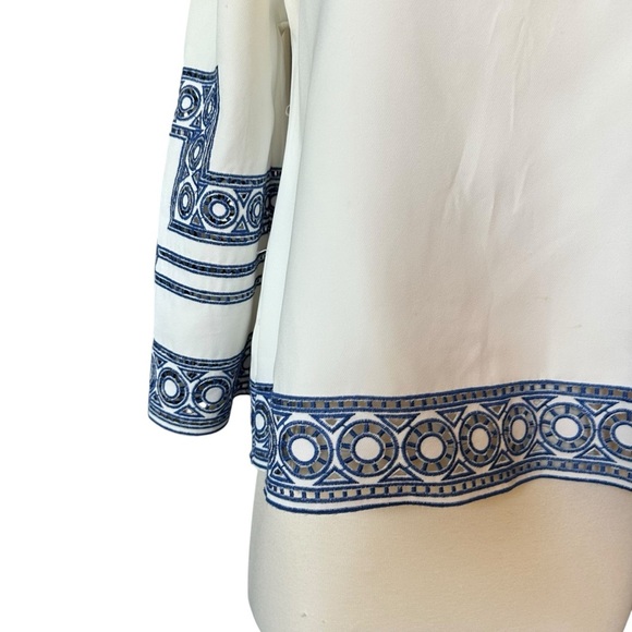 Sugarlips | White Blue Embroidered Pattern Off-Shoulder Boho Blouse Size Small - Picture 3 of 13